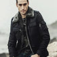 Aurora Mens Black Sheepskin Leather Faux Shearling Jacket