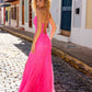 Nox Anabel P1401 Long Fitted Square Neck Tulle Skirt Slit Dress