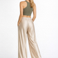 Trophy Yoga matte satin lounge pants, Made in USA, shown in a neutral color