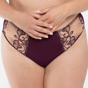 Samanta Perla Aubergine Sheer Mesh Tulle Embroidered Brief Panty-0