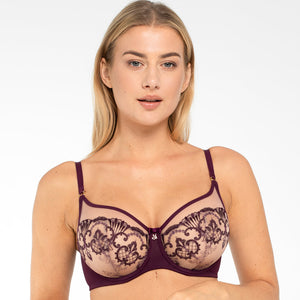 Sheer Mesh Embroidered Full Figure Bra Perla Aubergine-0