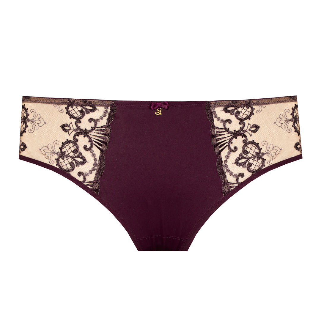 Samanta Perla Aubergine Sheer Mesh Tulle Embroidered Brief Panty-3