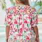 Kiara Plus Size Floral Striped Trim V Neck Blouse - Farnelli