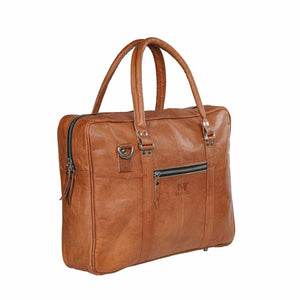 Classy Leather Bags MaheTri Executive Briefcase showing sleek black leather exterior and top handle for professional use.