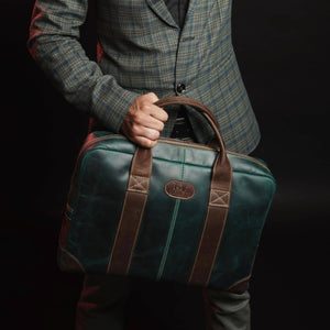 Classy Leather Bags MaheTri Jefferson briefcase with leather handle and multiple compartments, showcasing a professional business accessory.