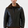 Men Aviator Tobacco Brown Shearling Jacket - Brown