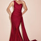 Ladivine PT004 Long Chic One Shoulder Stretch Satin Side Sash Gown