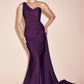 Ladivine PT004 Long Chic One Shoulder Stretch Satin Side Sash Gown