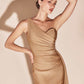 Ladivine PT004 Long Chic One Shoulder Stretch Satin Side Sash Gown