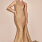 Ladivine PT004 Long Chic One Shoulder Stretch Satin Side Sash Gown