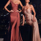 Ladivine PT004 Long Chic One Shoulder Stretch Satin Side Sash Gown