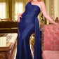 Ladivine PT004C Long Chic One Shoulder Stretch Satin Side Sash Gown