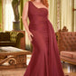 Ladivine PT004C Long Chic One Shoulder Stretch Satin Side Sash Gown