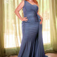 Ladivine PT004C Long Chic One Shoulder Stretch Satin Side Sash Gown
