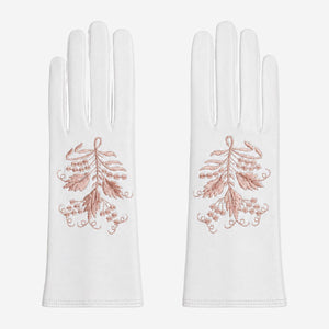 PZ01P (white) - Unlined embroidered Italian lambskin leather gloves
