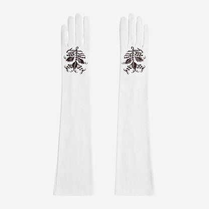 PZ01W14G (white) - Unlined Italian lambskin 16-button opera gloves with embroidery