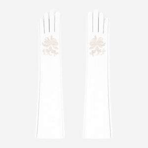 PZ01W14W (white) - Unlined Italian lambskin 16-button opera gloves with embroidery
