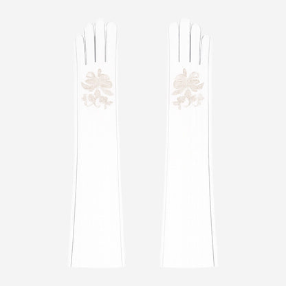 PZ01W14W (white) - Unlined Italian lambskin 16-button opera gloves with embroidery