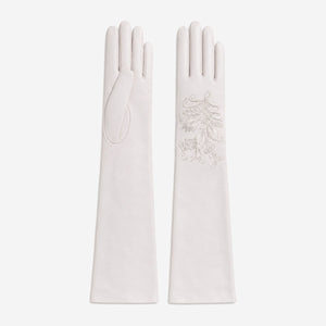 PZ01W14W (white) - Unlined Italian lambskin 16-button opera gloves with embroidery