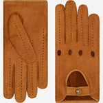 Brown Marcello Italian peccary driving gloves with detailed stitching and a luxurious finish, perfect for driving and stylish wear.
