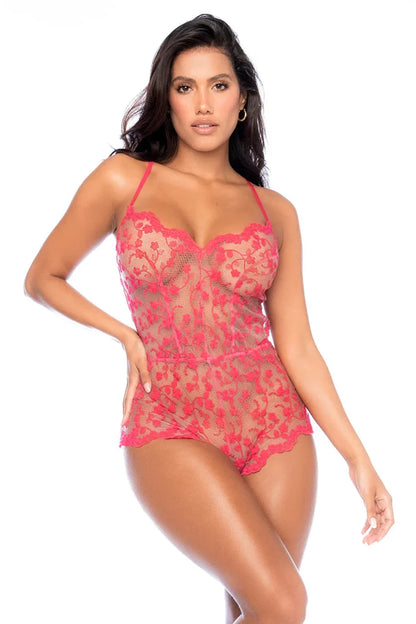 Mapale Riviera Cherry Sheer Lace Romper