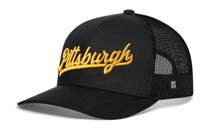 Pittsburgh Trucker Hat  |  Script Snapback