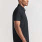 Black AIR 3 Button Polo by Twillory, casual short-sleeve shirt with a classic collar and three-button placket, shown from side view.