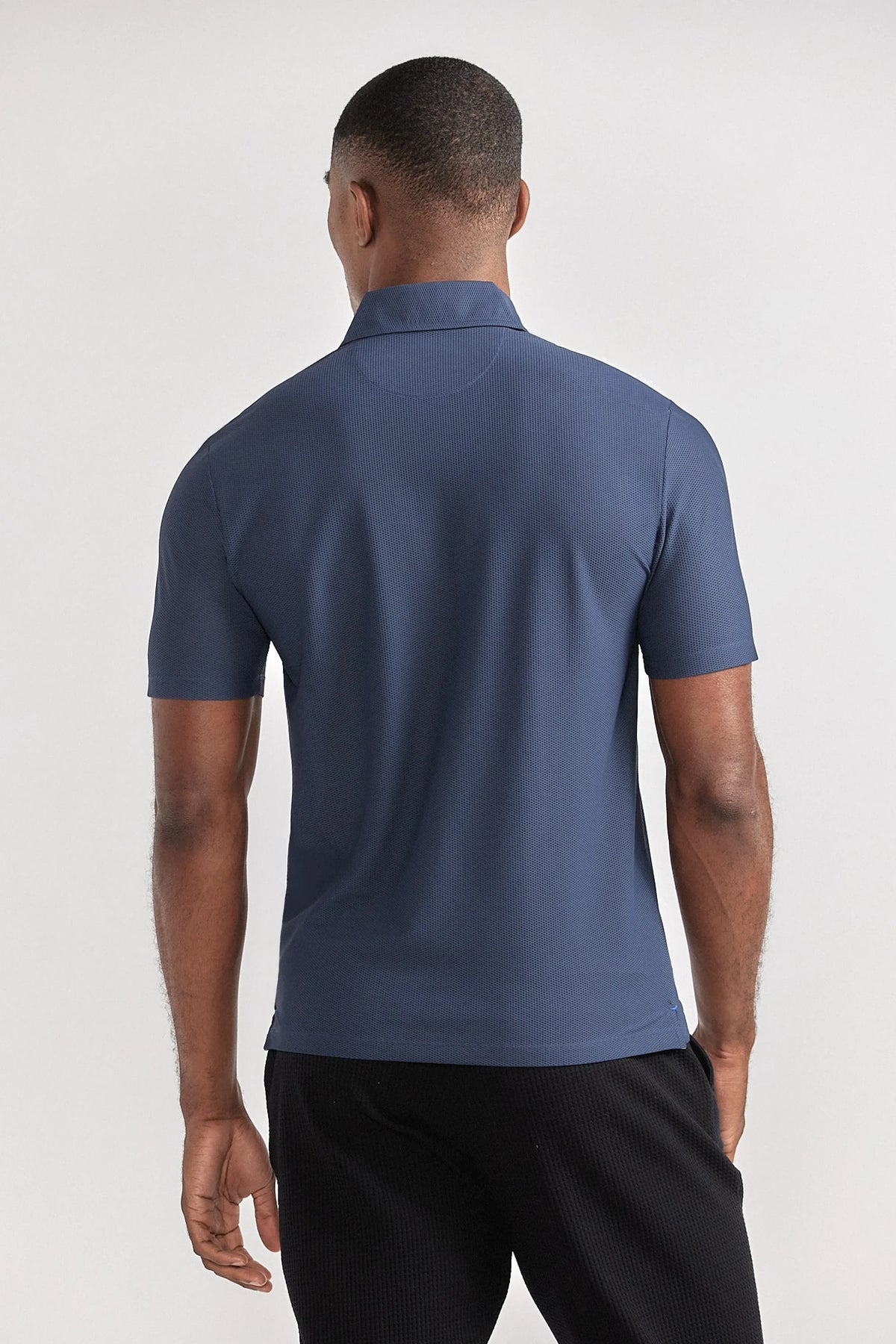 Navy AIR 3 Button Polo Solid casual shirt by Twillory, shown from the back with a classic fit and smooth fabric.