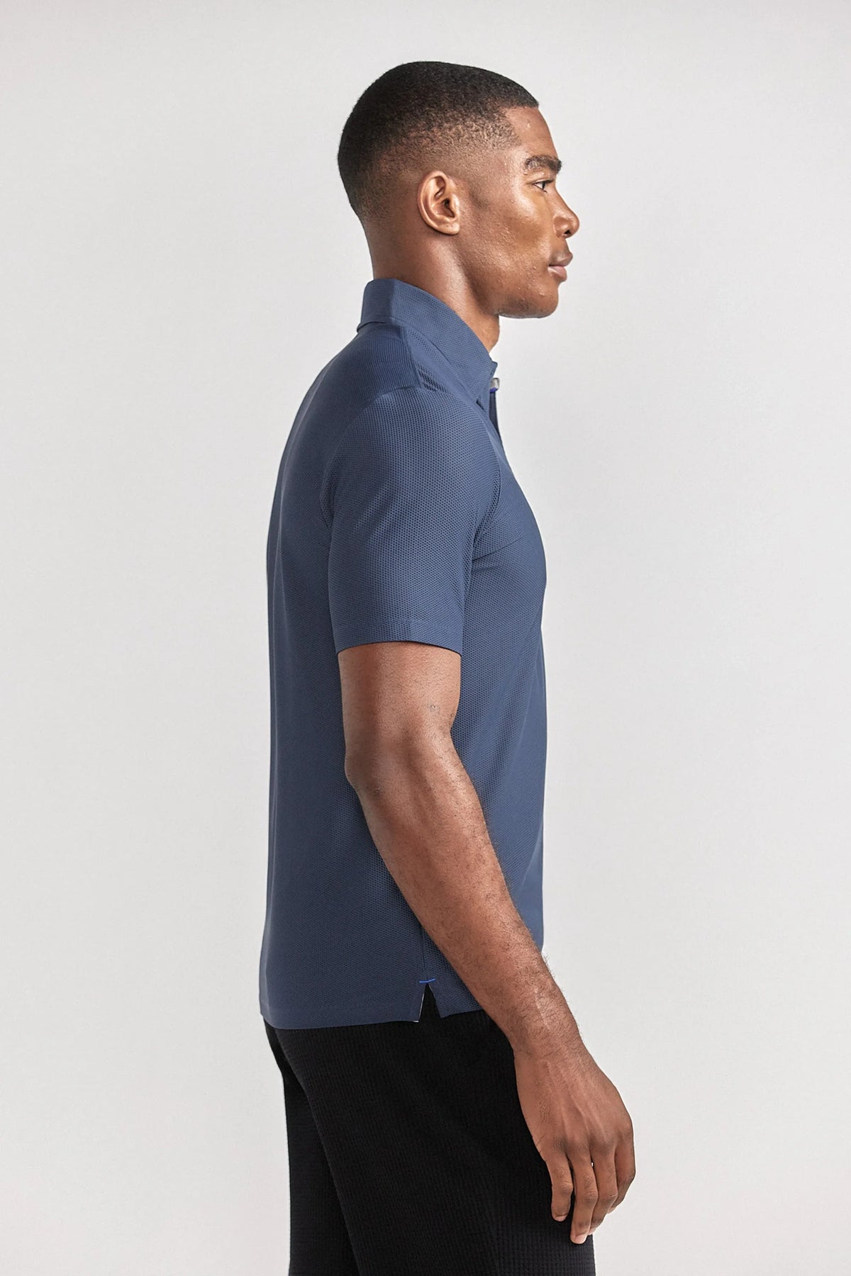 Navy AIR 3 Button Polo Solid casual shirt by Twillory, showing front view of the men's polo with collar and buttons.