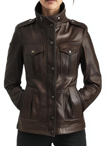 Poppy Leather Brown Jacket - Women's Leather Jacket Brown