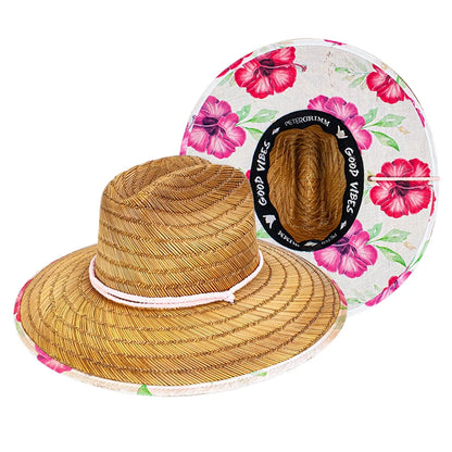 Peter Grimm Prima straw lifeguard hat in natural woven straw with a wide brim and chin cord