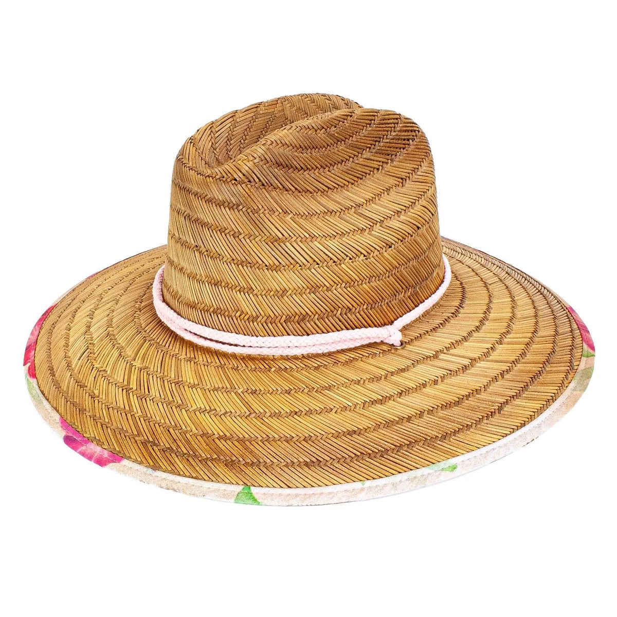 Peter Grimm Prima straw lifeguard hat in natural woven straw with wide brim and chin cord