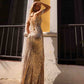 Nox Anabel Q1389 Long Cold Shoulder Sweetheart Fitted Sequin Gown