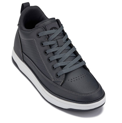 CALTO - Q273  - 2 Inches Taller (Cement Grey) -Elevated Leatherette Micro-Perforated Sneakers