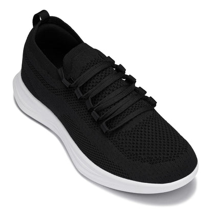 CALTO - QA062 - 2.4 Inches Taller (Black/White Sole) - Lightweight Knitted Sneakers
