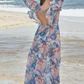 PHAX FLORAL RUFFLED TRIM LONG SLEEVE BEACH COVERUP