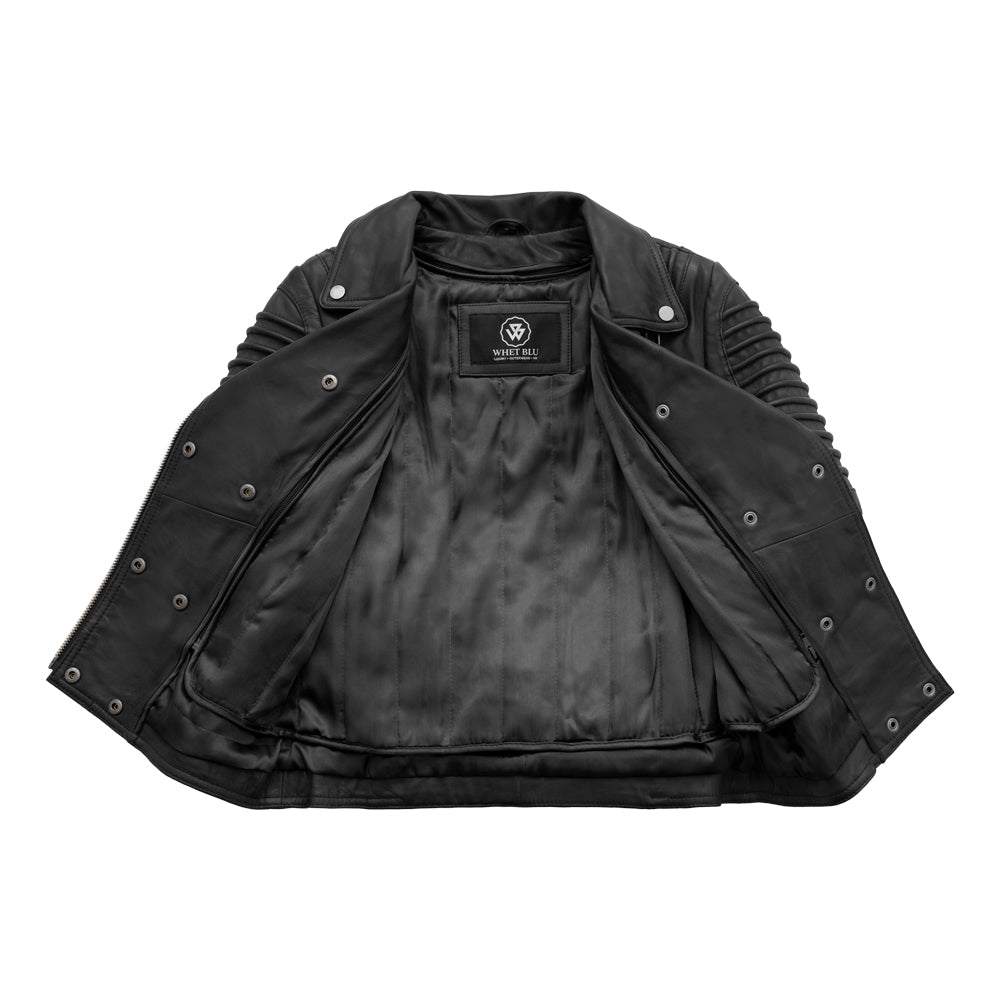 Whet Blu NYC Queens women's black fashion moto leather jacket front view