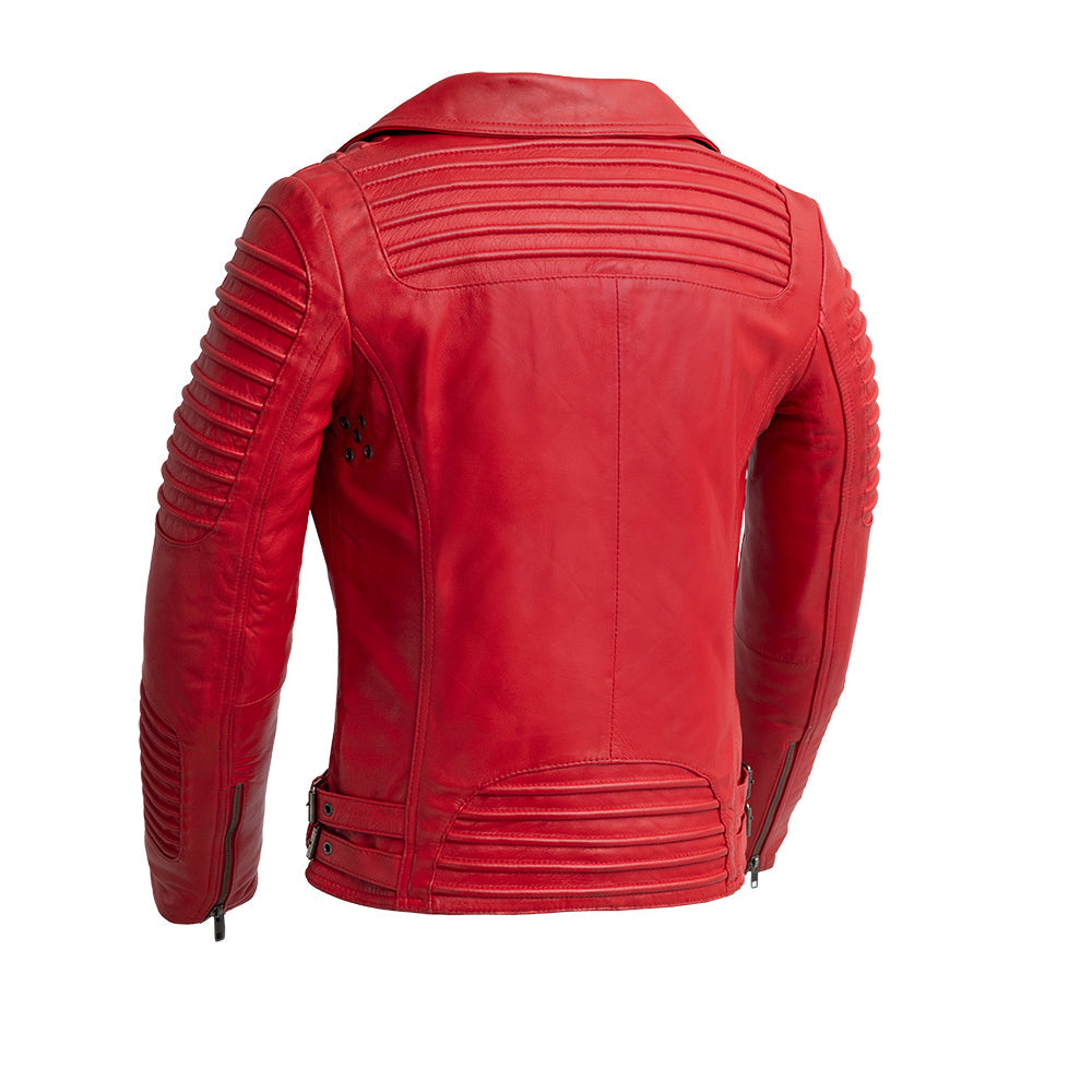 Whet Blu NYC Queen women's fire red leather moto jacket, front view