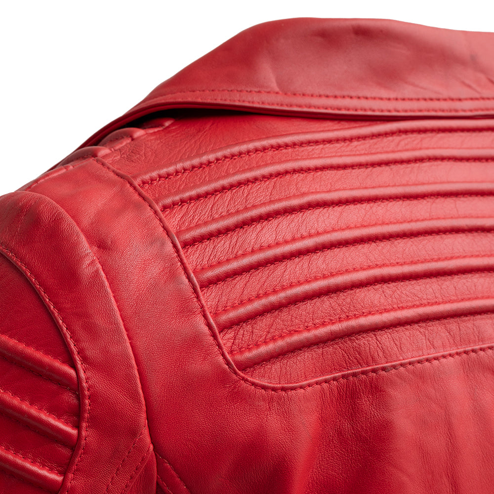 Whet Blu NYC Queens women's fire red fashion moto leather jacket front view