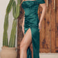 Nox Anabel R1236 Long Off Shoulder Strap Cowl Neckline Satin Dress