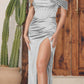 Nox Anabel R1236 Long Off Shoulder Strap Cowl Neckline Satin Dress