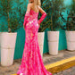 Nox Anabel R1268 Fitted Strapless Flower Design Sequin Gown with Matching Sleeves
