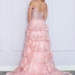 Nox Anabel R1299 Long Off the Shoulder Tiered Skirt A-Line Formal Gown