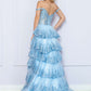 Nox Anabel R1299 Long Off the Shoulder Tiered Skirt A-Line Formal Gown