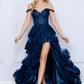 Nox Anabel R1299 Long Off the Shoulder Tiered Skirt A-Line Formal Gown