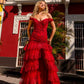 Nox Anabel R1301 Long Layered Tiered Skirt Off Shoulder Corset Dress