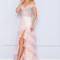 Nox Anabel R1301 Long Layered Tiered Skirt Off Shoulder Corset Dress