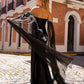 Nox Anabel R1312 Long Chiffon Cape Sleeve Fitted Satin Formal Gown