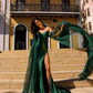 Nox Anabel R1312 Long Chiffon Cape Sleeve Fitted Satin Formal Gown