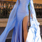 Nox Anabel R1312 Long Chiffon Cape Sleeve Fitted Satin Formal Gown